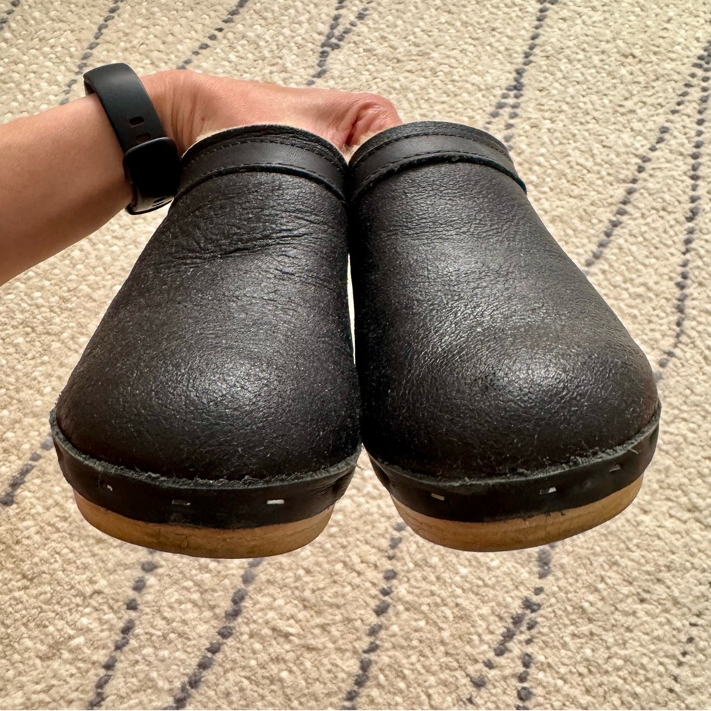 No. 6 Leather Shearling Mid Heel Clogs - Picture 3 of 8
